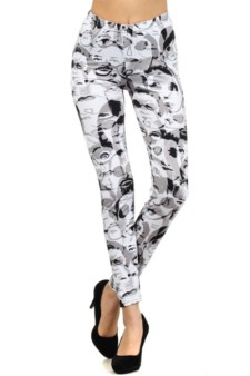 Women's Face All Over Black and White Printed Leggings style 3