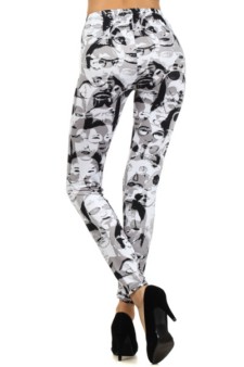 Women's Face All Over Black and White Printed Leggings style 4