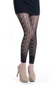 Lady's Vertical Lace Garter Stripes Fashion Designed Footless Fishnet Tights style 2