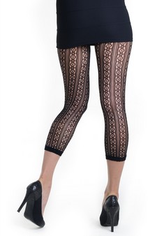 (828DY603N) Footless - Lady's Lotusland Pattern Fashion Designed Fishnet Capri Tights style 2