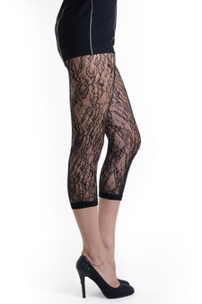Lady's Antiquity with Bottom Floral Cuff Fashion Designed Fishnet Capri Tights style 2