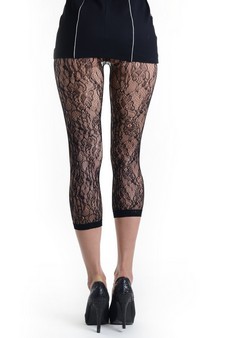 Lady's Antiquity with Bottom Floral Cuff Fashion Designed Fishnet Capri Tights style 3