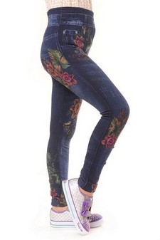 Kid's Sublimation Floral Garden Print Fleece Lined Jeggings style 2