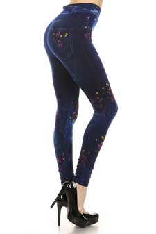 FLEECE Dark wash Jegging with Enchanted Forest Sublimation style 2