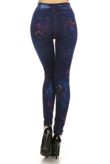 FLEECE Dark wash Jegging with Enchanted Forest Sublimation style 3
