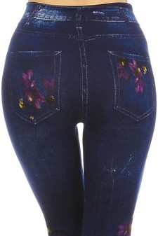 FLEECE Dark wash Jegging with Enchanted Forest Sublimation style 5