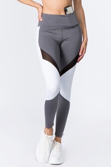 Women's High Rise Colorblock Mesh Activewear Leggings with Pockets style 4