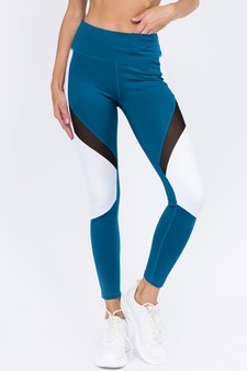 Women's High Rise Colorblock Mesh Activewear Leggings with Pockets style 4