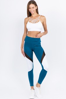 Women's High Rise Colorblock Mesh Activewear Leggings with Pockets style 5