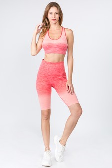 Women's Ombre Sports Bra And Biker Shorts Activewear Set style 3