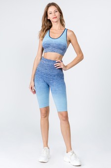 Women's Ombre Sports Bra And Biker Shorts Activewear Set style 3