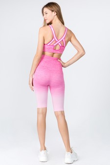 Women's Ombre Sports Bra And Biker Shorts Activewear Set style 4