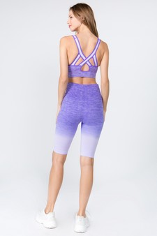 Women's Ombre Sports Bra And Biker Shorts Activewear Set style 4