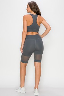 Women's Mesh Detailed Sports Bra and Biker Shorts Activewear Set style 3