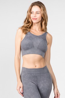 Women's Stone Washed Ribbed Activewear Sports Bra style 2