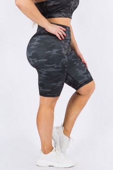 Women's Shark Grey Camo Activewear Biker Shorts style 2