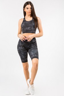 Women's Shark Grey Camo Activewear Biker Shorts style 4