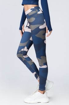 Women's Blue Camouflage Print Activewear Leggings style 2
