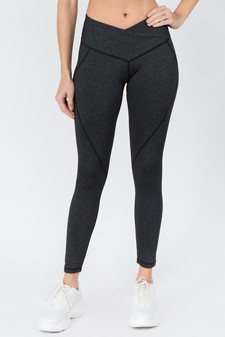 Women's V-Waistband Heather Knit Activewear Leggings - TOP ACT633 style 4