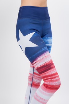 Lady's Active Red, White, & Blue Graphic Leggings style 5