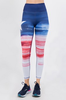Lady's Active Red, White, & Blue Graphic Leggings style 7