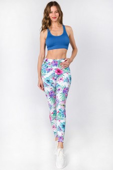 Women's High Rise Tropical Floral Printed Activewear Leggings style 5