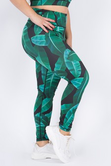 Women's High Rise Palm Leaf Print Activewear Leggings (XL only) style 2