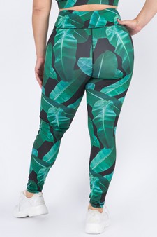 Women's High Rise Palm Leaf Print Activewear Leggings (XL only) style 3