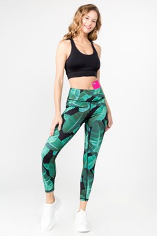 Women's High Rise Palm Leaf Print Activewear Leggings - Top: ACT642 style 2