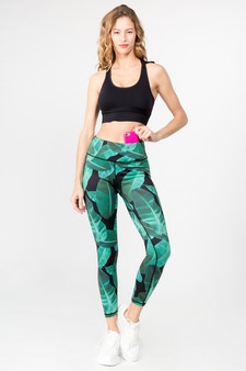 Women's High Rise Palm Leaf Print Activewear Leggings - Top: ACT642 style 6