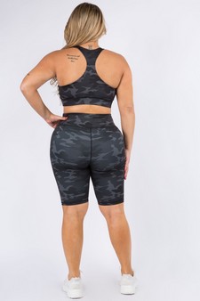 Women's Shark Grey Camo High Rise Biker Short Activewear Set style 3