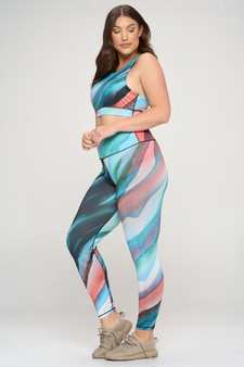 Women's Waves of Blue Watercolor Activewear Set style 2