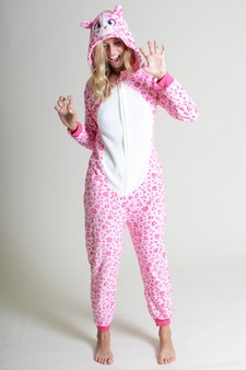 Plush Pink Leopard Animal Onesie Pajama Costume style 2