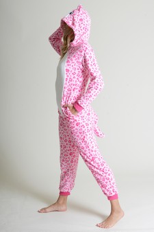 Plush Pink Leopard Animal Onesie Pajama Costume style 4