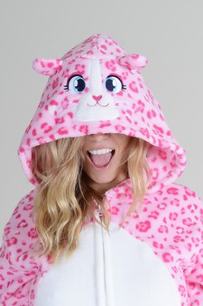 Plush Pink Leopard Animal Onesie Pajama Costume style 7