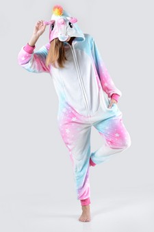 Women's Pink And Blue Star Unicorn Onesie Pajama style 2