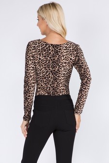 Women's Long Sleeve Cheetah Print Bodysuit style 3