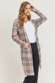 Women's Plaid Duster Cardigan with Pockets style 3