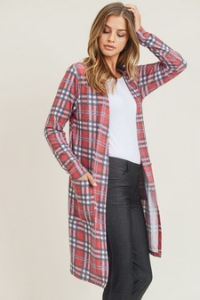 Women's Plaid Duster Cardigan with Pockets style 2