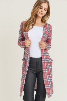 Women's Plaid Duster Cardigan with Pockets style 3