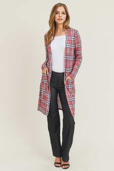 Women's Plaid Duster Cardigan with Pockets style 7