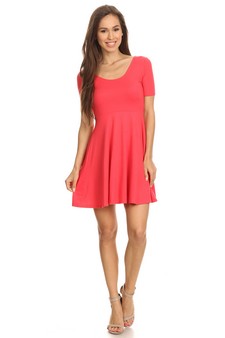 Fit & Flare Scooped Neck Short Sleeve Dress style 4
