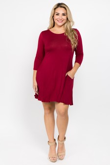 Women's 3/4 Sleeve Swing Dress with Pockets style 5