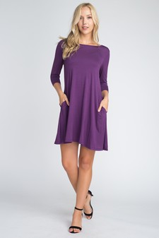 Women's 3/4 Sleeve Swing Dress with Pockets style 5