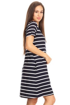 Striped Short Sleeve Tunic T-Shirt Dress w/ Pockets style 3
