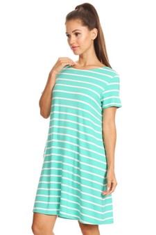 Striped Short Sleeve Tunic T-Shirt Dress w/ Pockets style 2
