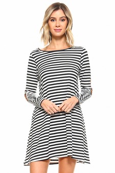Faux Suede Elbow Patch Striped Dress style 3