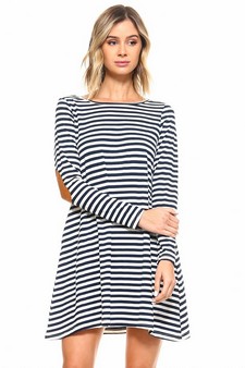 Faux Suede Elbow Patch Striped Dress style 2