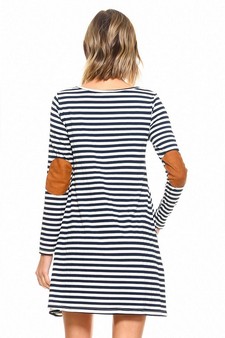 Faux Suede Elbow Patch Striped Dress style 3