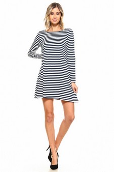 Faux Suede Elbow Patch Striped Dress style 4